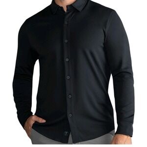 Twillory Performance Fabric Shirt Mens 18 36-37 Traditional Fit Black Office Top